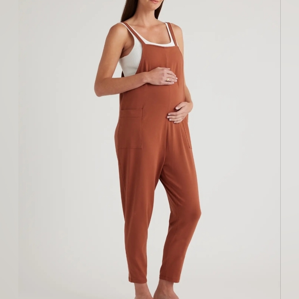 Storq Anytime Maternity Overalls In Cinnamon Brown